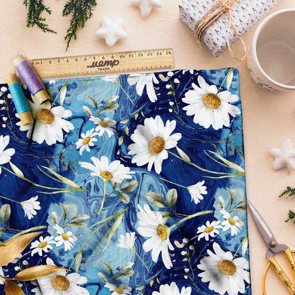Ткань саржа ромашки в жидком лазурите