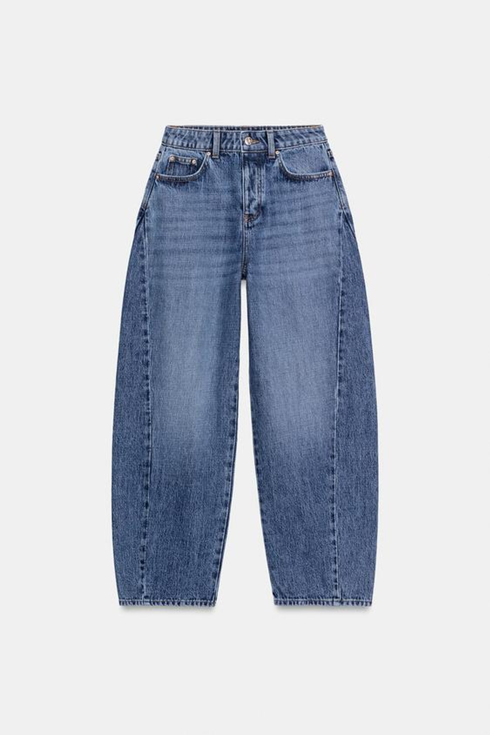 ZARA ДЖИНСЫ Z1975 BARREL С ВЫСОКОЙ ПОСАДКОЙ И ОТСТРОЧКОЙ, ВЫЦВЕТШИЙ СИНИЙ
