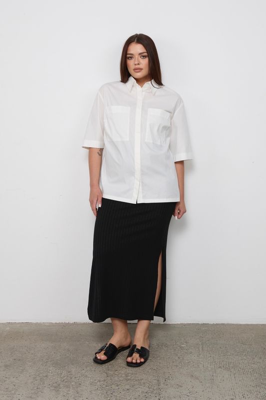 Юбка трикотажная миди в рубчик с разрезом, черный