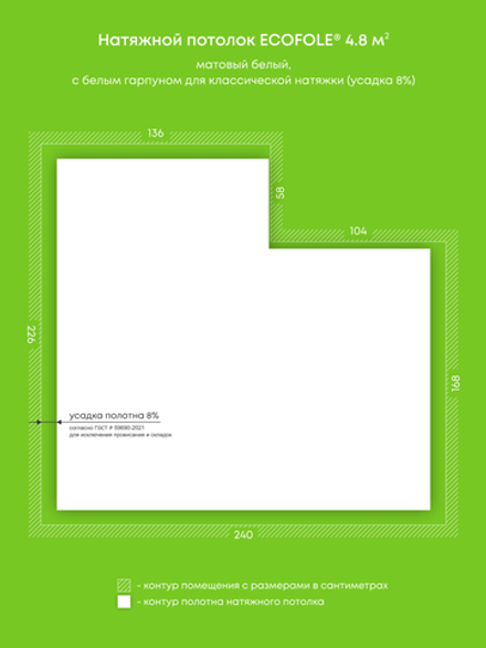 Матовый натяжной потолок 4.8 м2