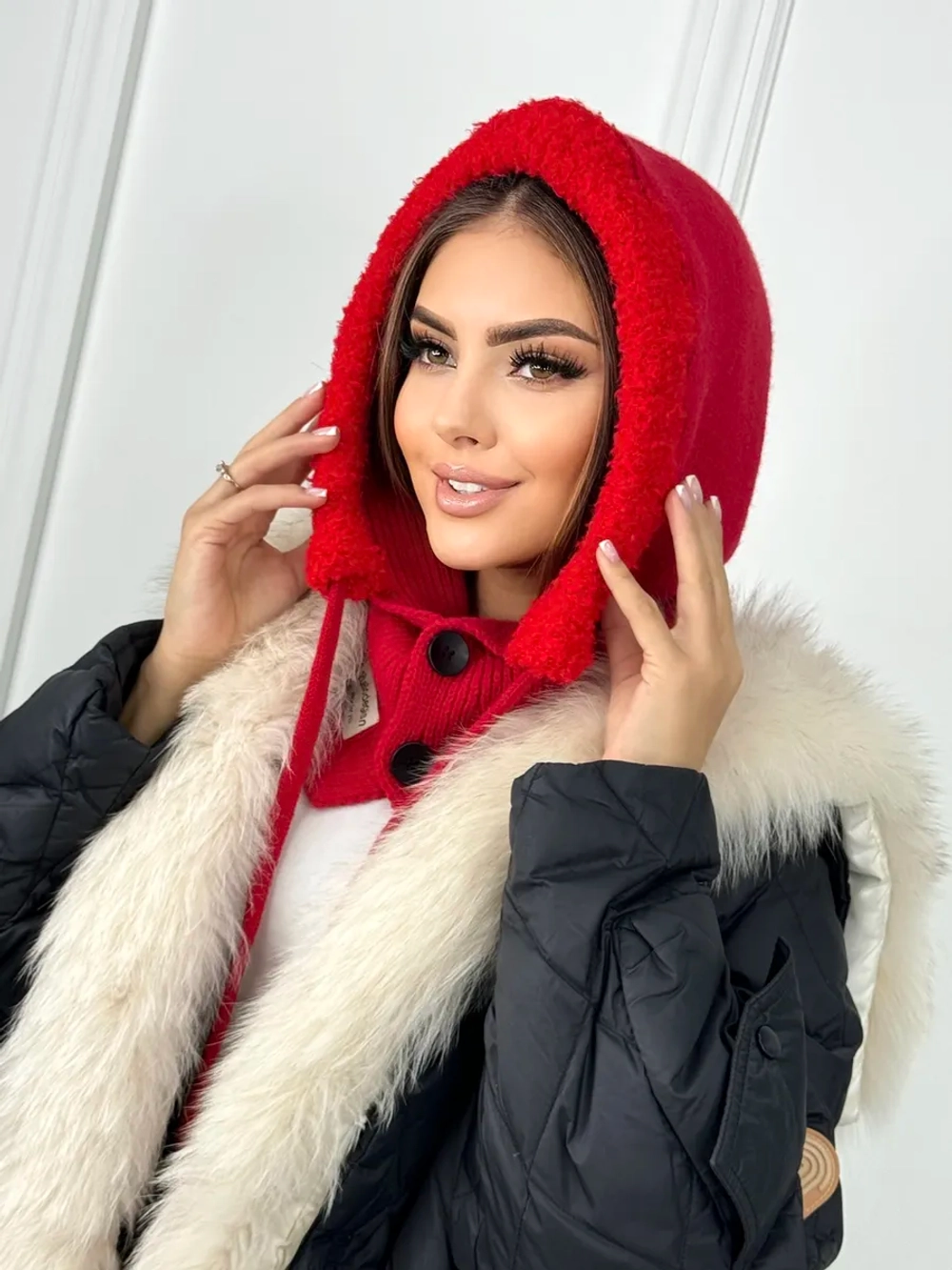 капор зимний и осенний капюшон- снуд вязаный ангора