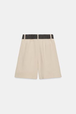 ZARA ШОРТЫ С ЗАЩИПАМИ И РЕМНЕМ, БЕЖЕВЫЙ
