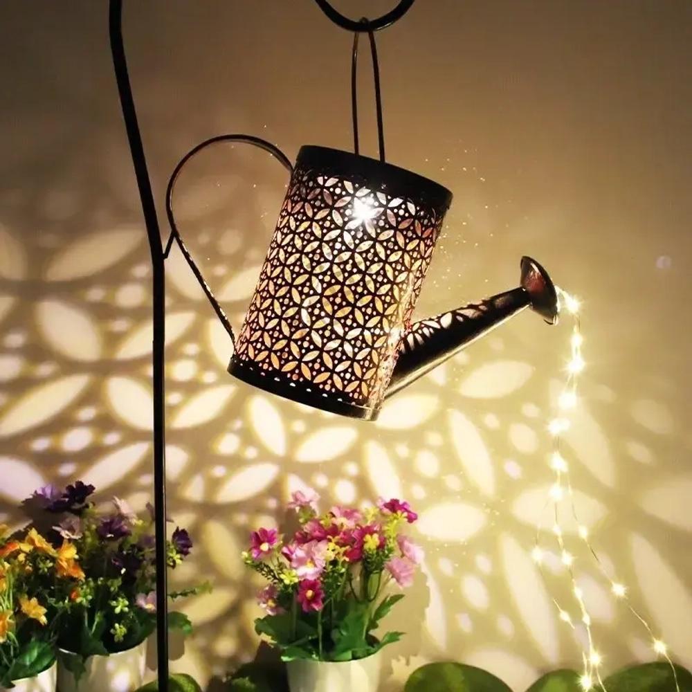 Светильник дачный на солнечной батарее «Чайник Орнамент» 21*9.5*14.5 см, 37 ламп LED (6 нитей, длина 55 см, подставка 79 см)