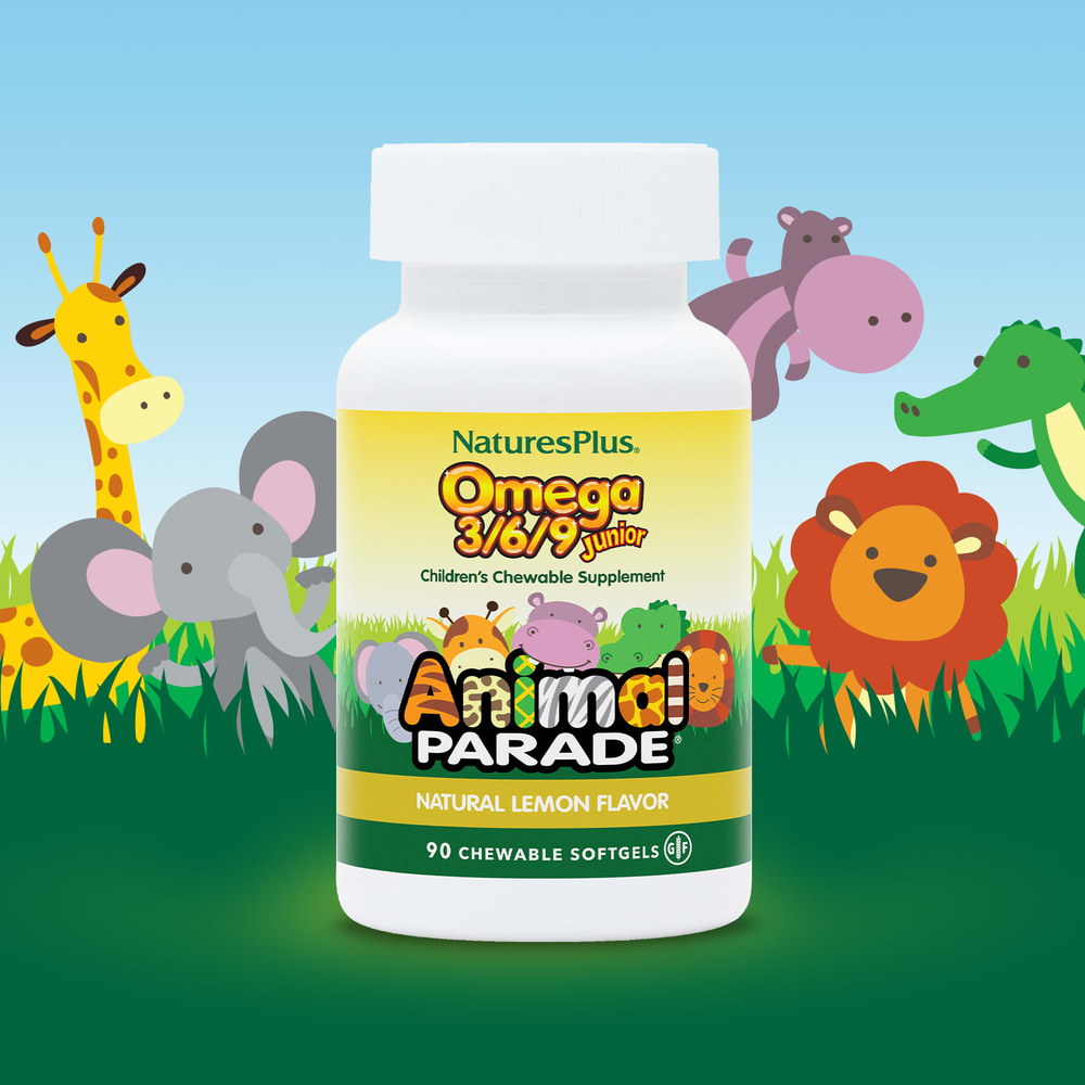 NaturesPlus, Animal Parade®, омега 3/6/9 для детей, натуральный лимонный вкус, 90 жевательных таблеток