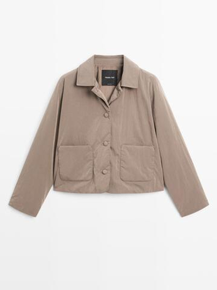 Massimo Dutti Укороченная стеганая куртка с обтяжными пуговицами, кротово-коричневый