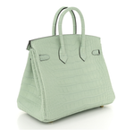 HERMÈS Birkin 25 Vert D’Eau из матовой кожи аллигатора, позолоченная фурнитура, «never worn»