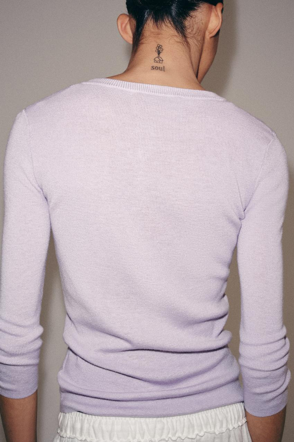 ZARA СВИТЕР С ПУГОВИЦАМИ, СВЕТЛО-СИРЕНЕВЫЙ