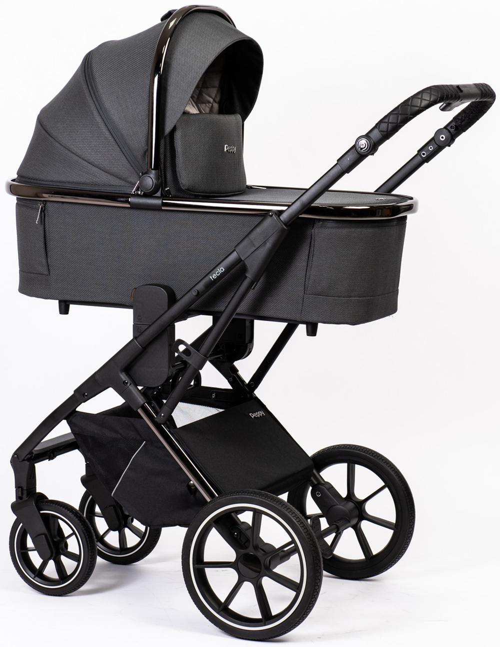 Детская коляска Peppy Tecla 3 в 1 с автокреслом Rise Milk Shadow Antrazit Chrome Edition (Графитовый)