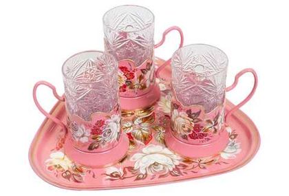 Set of 3 Tea glass holders with metal tray 29см SET21112022002