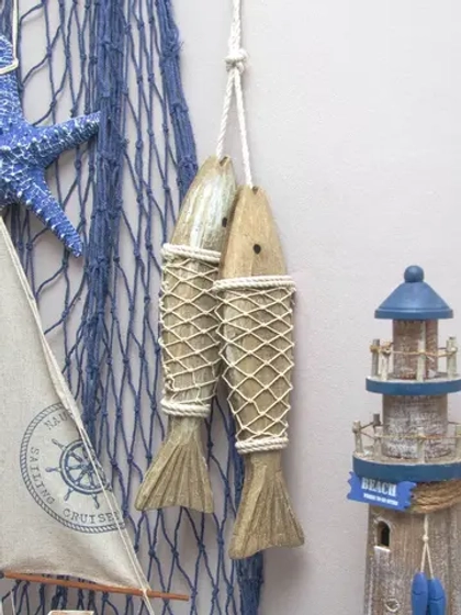 Декор на стену для интерьера "Рыбы в сетях"