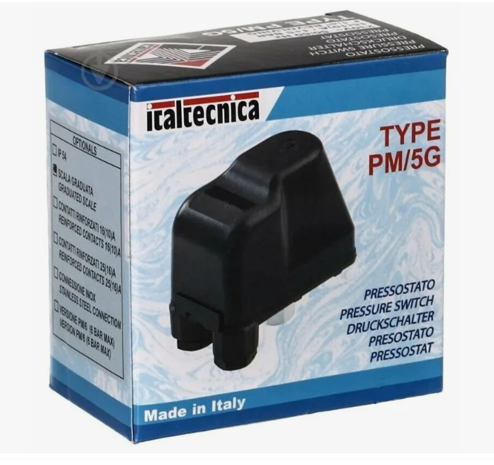 Реле давления с градуированной шкалой Italtechnica PM5G