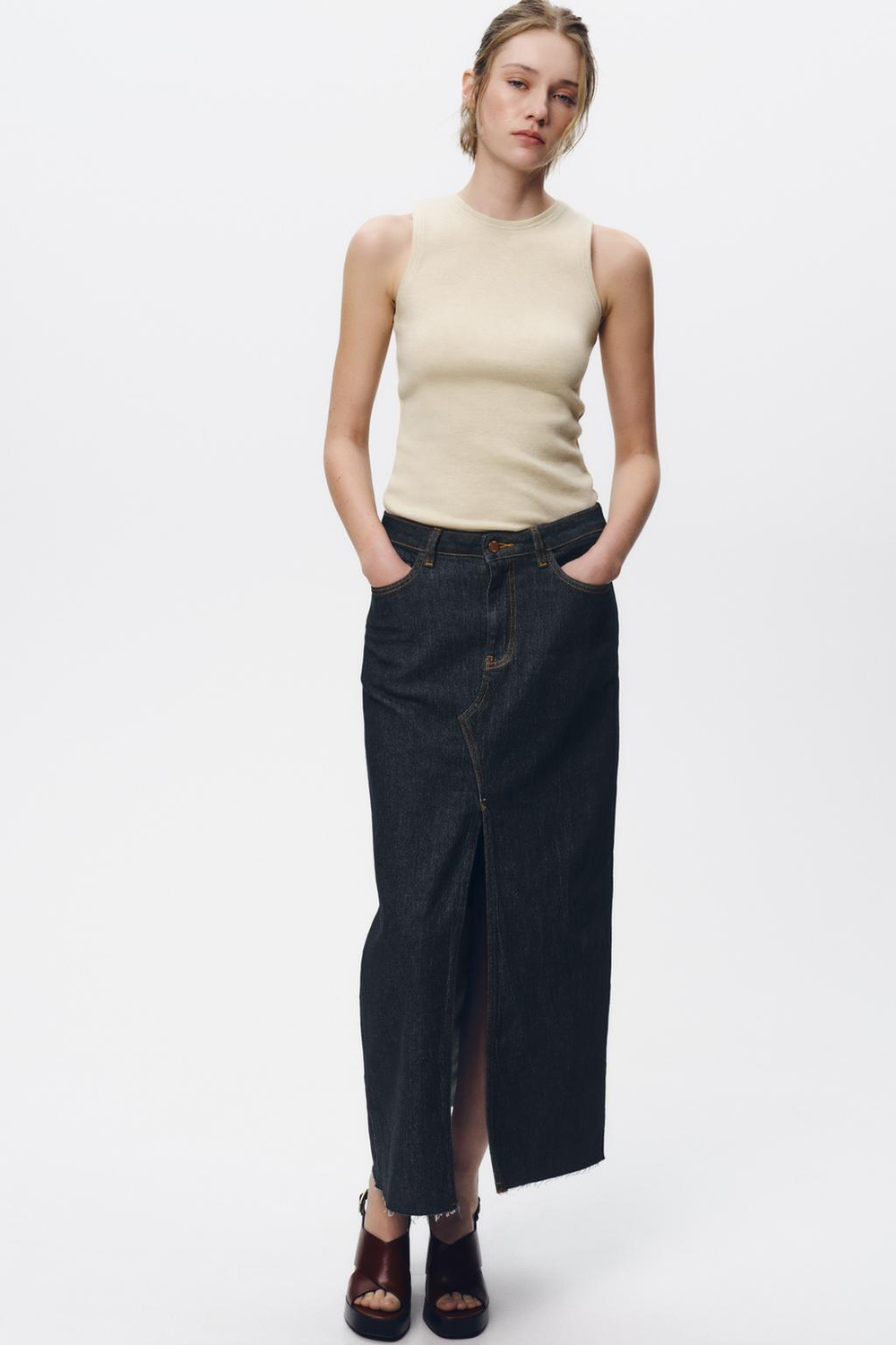 ZARA ТОП БЕЗ РУКАВОВ, СВЕТЛО-ПЕСОЧНЫЙ