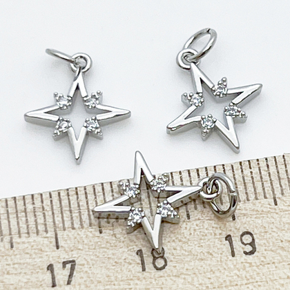 Подвеска Звезда, родиевое покрытие, фианиты, размер 15*12 мм, цена за 1 шт