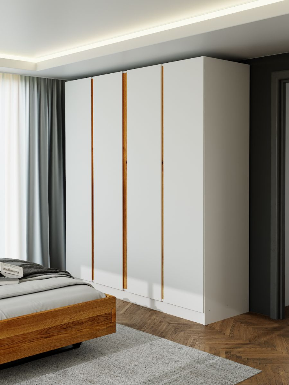 Шкаф для одежды 200х58х215, Miraj, распашной, с дубовыми ручками, белый, Dipriz