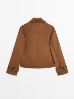 Massimo Dutti Короткое пальто из смесовой шерсти с рукавами реглан, карамельный