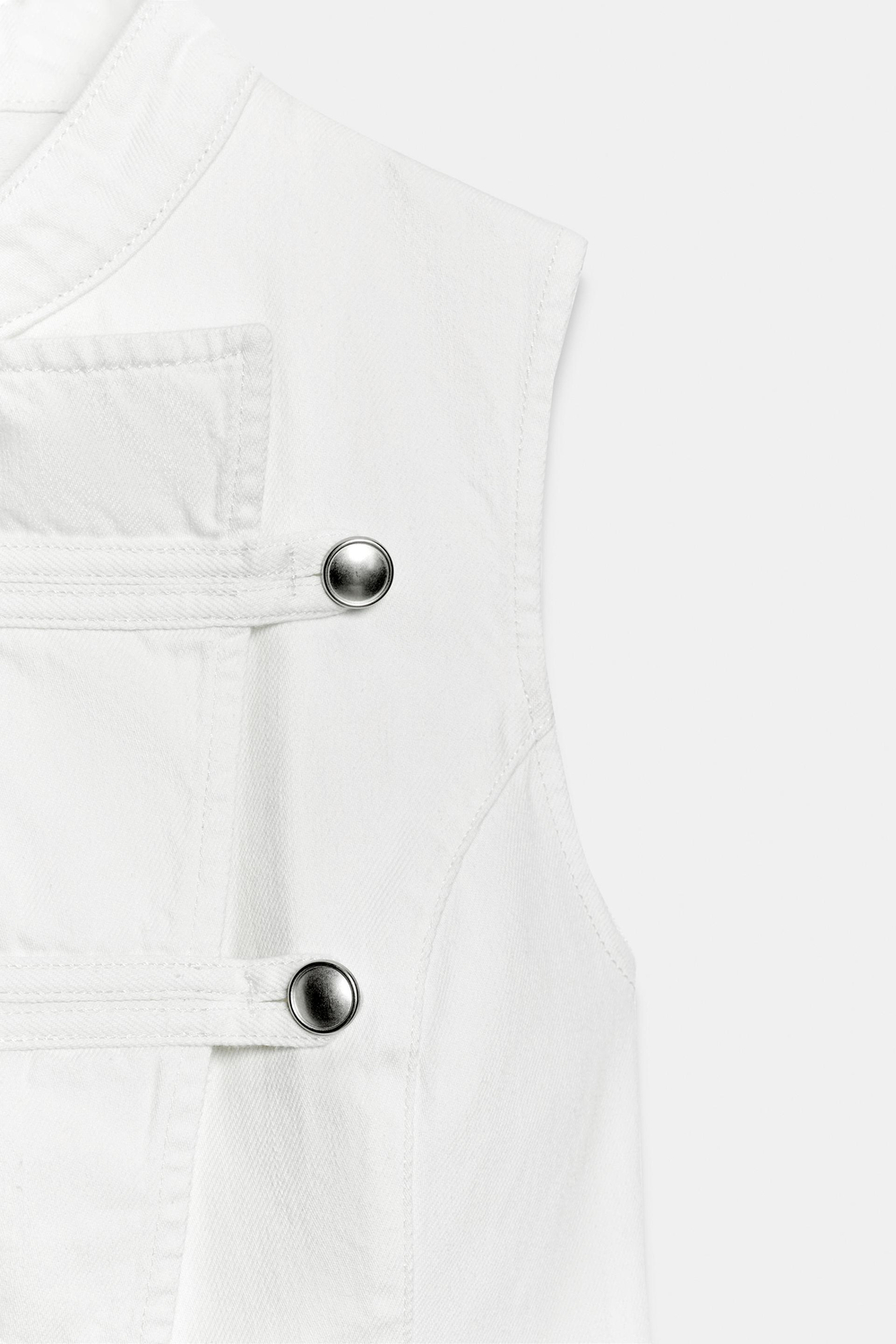 ZARA ДЖИНСОВЫЙ ТОП Z1975 С НАВЕСНЫМИ ПЕТЛЯМИ, БЕЛЫЙ