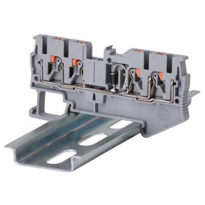 Клемма со встроенным диодом, катод слева, зажим push-in, 4 точки подключения, 2.5 кв.мм, серая