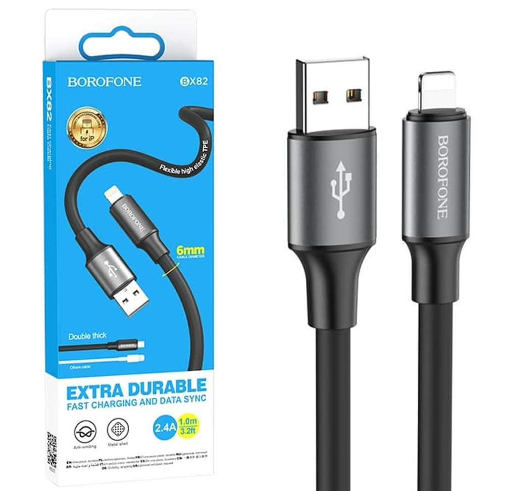 Кабель USB - Lightning BOROFONE BX82 6mm (черный) 1м