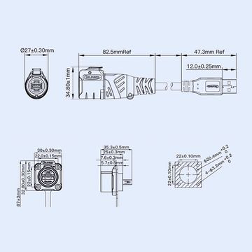 Водонепроницаемый разъем CNLINKO LP20 USB 3.0 1.8A (IP68)