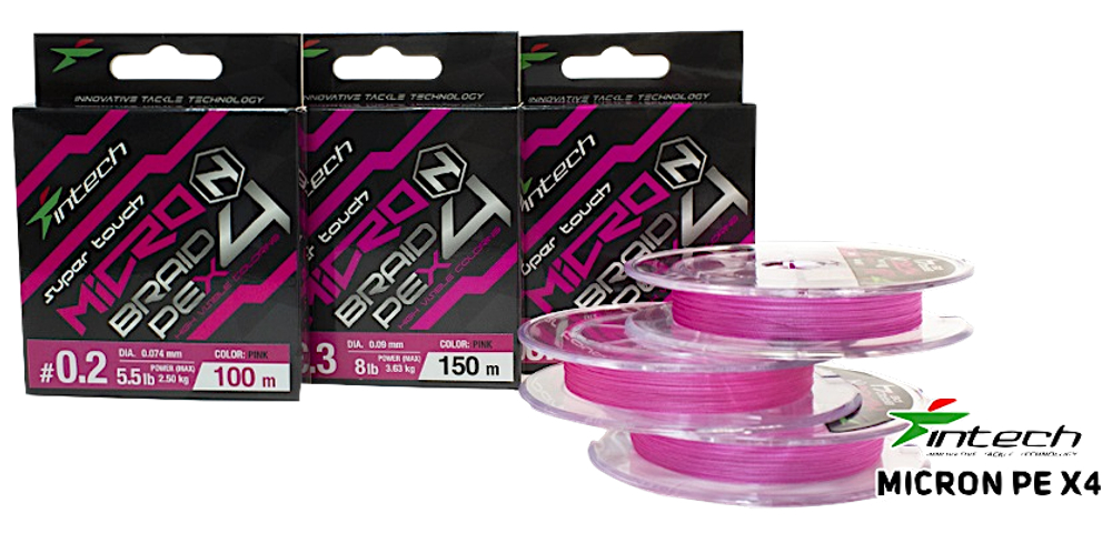 Шнур Intech Micron Braid PE X4 150м 0.104мм 4.54кг Pink #0.4 1шт 10lb