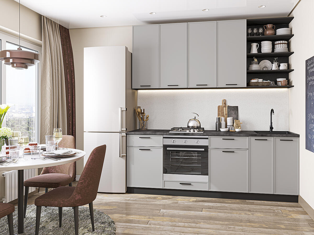 Прямая модульная кухня Фрейм-02 Grey Silk - Graphite 2340*2200*600