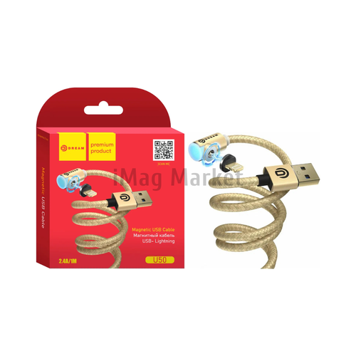 Зарядный кабель Dream U50, USB-A - Lightning, 2.4A, 12W, 1 м, золотой