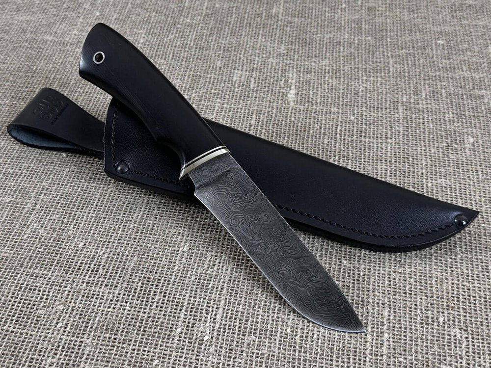 Нож "Пантера", дамасская сталь, рукоять черный граб мореный