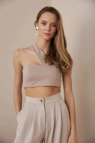 Асимметричный топ из джерси цвета какао