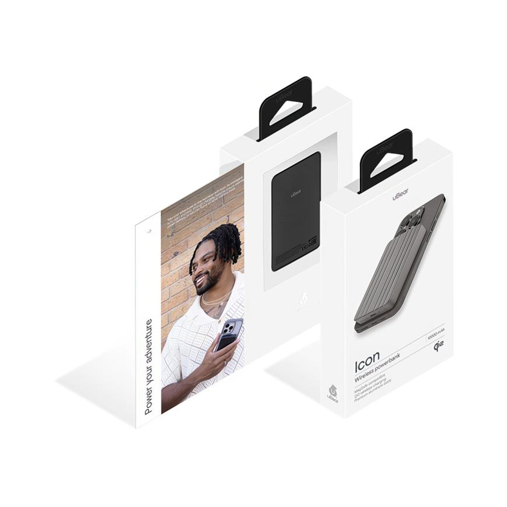 Внешний аккумулятор MagSafe uBear Icon (Qi2) (10000 мА·ч) Беспроводная зарядка: Qi 15 Вт. Проводная зарядка: USB-C. Сертификация Qi2. Есть LED-индикация и поддержка PD. Энергоёмкость — 38,5 Вт·ч. Максимальная выходная мощность — 30 Вт