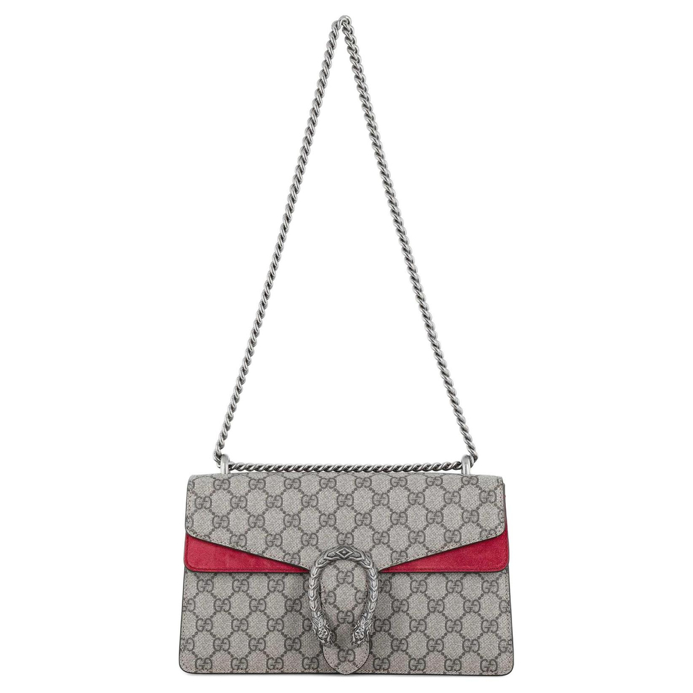 GUCCI Dionysus Canvas With Leather Shoulder Bag, Crossbody Bag Small Women"s Ebony & Red