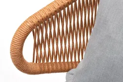 "Милан" кресло плетеное из роупа, каркас алюминий светло-серый (RAL7035) муар, роуп оранжевый меланж круглый, ткань светло-серая