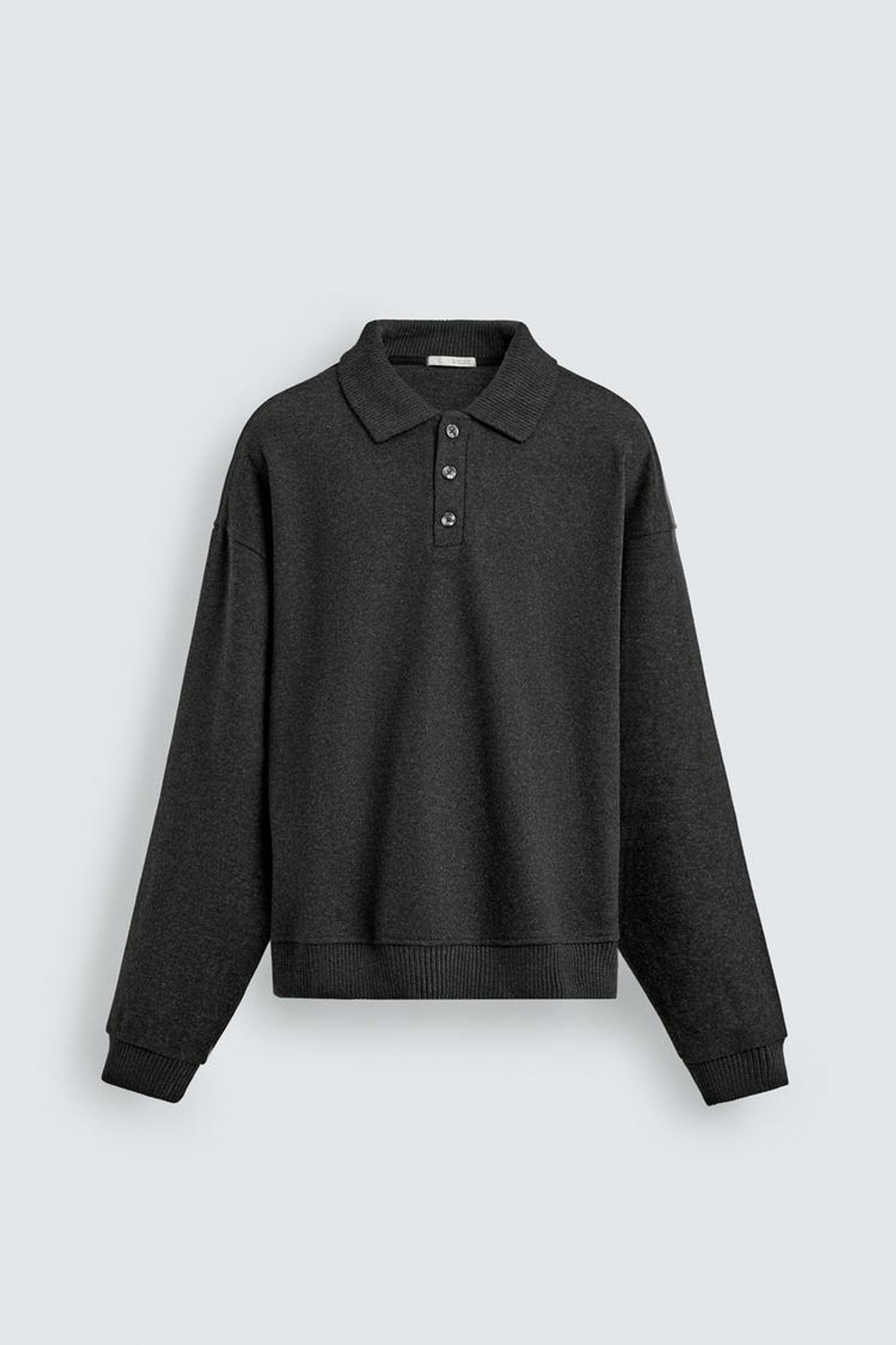 ZARA ТОЛСТОВКА ПОЛО С ТЕКСТУРОЙ, ТЕМНО-СЕРЫЙ