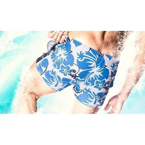 Мужские шорты пляжные белые с голубым принтом Aussiebum Coast Scent Five&#39;O