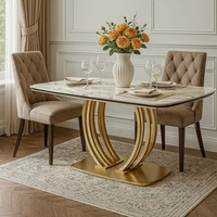 Стол MATERA 160 KL-188 Контрастный мрамор матовый, итал. керамика/ каркас цвета шампань, ®DISAUR