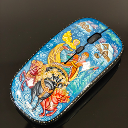 Мышь беспроводная, с ручной росписью Палех "Тройка" N5