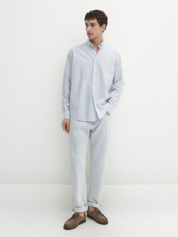 Massimo Dutti Рубашка из 100% хлопка в полоску, небесно-голубой