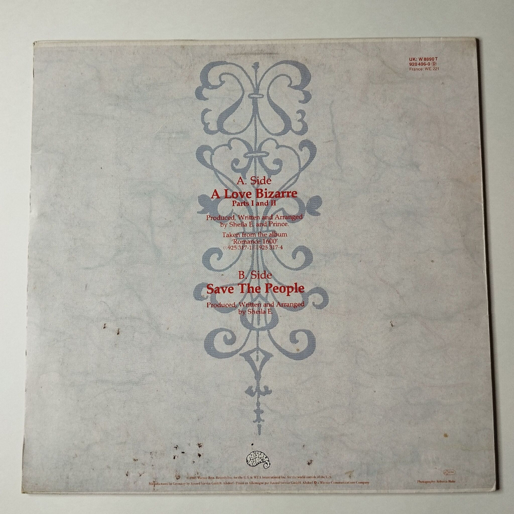 Винтажная виниловая пластинка LP Sheila E A Love Bizarre (Germany 1985) 45 RPM Maxi Single