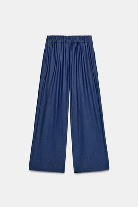 ZARA ШИРОКИЕ БРЮКИ С ЗАЩИПАМИ, ИНДИГО