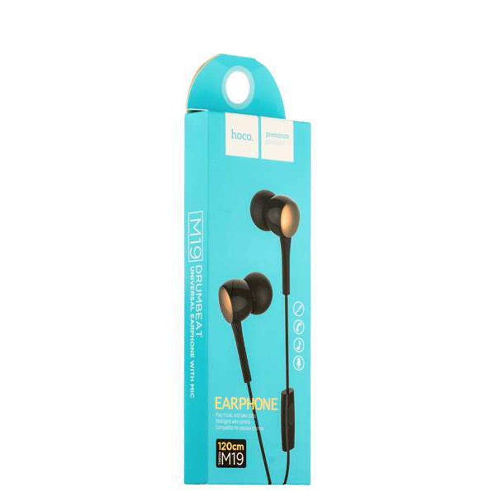 Наушники Hoco M19 Drumbeat Universal Earphone with mic (1.2 м) с микрофоном Black Черные