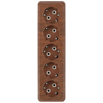Розетка Intro Quadro 2-210-10 пятиместная с заземлением 5х2P+E 16А-250В IP20 ОУ венге