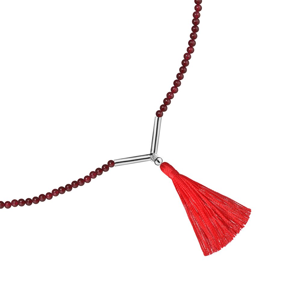 Подвеска из малинового агата с красными кистями 65 см