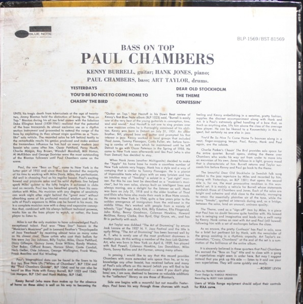 Paul Chambers Quartet / Bass On Top (LP)