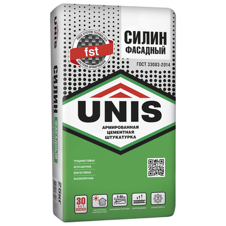 Штукатурка цементная ЮНИС СИЛИН фасадная армированная, 25кг