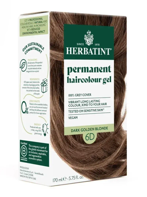 УЦЕНКА (повреждена упаковка) - 6D ТЕМНЫЙ ЗОЛОТИСТЫЙ БЛОНДИН - гель-краска для волос HERBATINT, 170 мл / из Европы