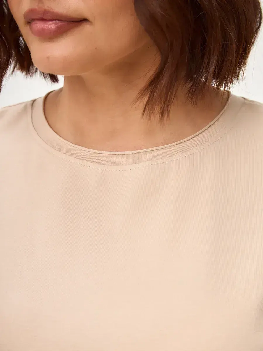 Футболка дизайнерская оверсайз фигурным низом бежевый