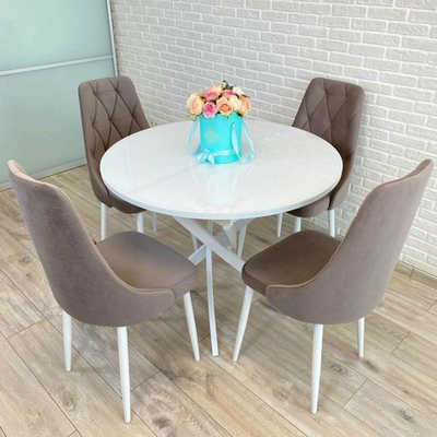 Круглый стол и стулья NGVK Лакшери стол белый стул-кресло капучино