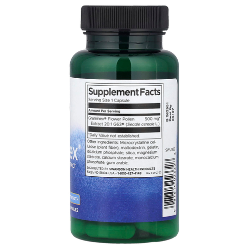 Swanson Vitamins, экстракт цветочной пыльцы Graminex®, максимальная сила действия, 500 мг, 60 капсул