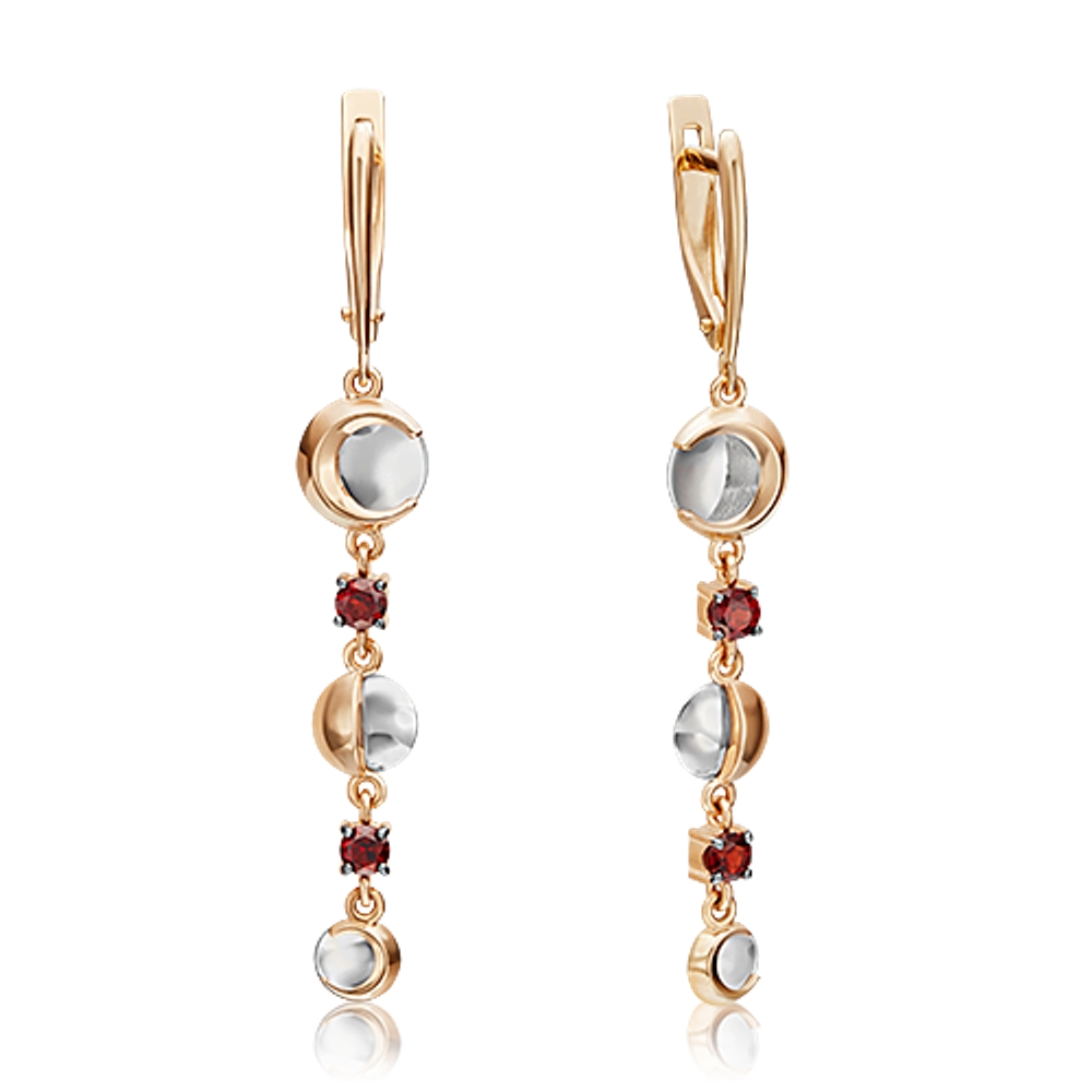 Серьги «Импульс» с английским замком из комбинированного золота с гранатами