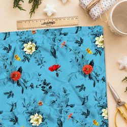 Ткань мембрана монохромные цветы на голубом