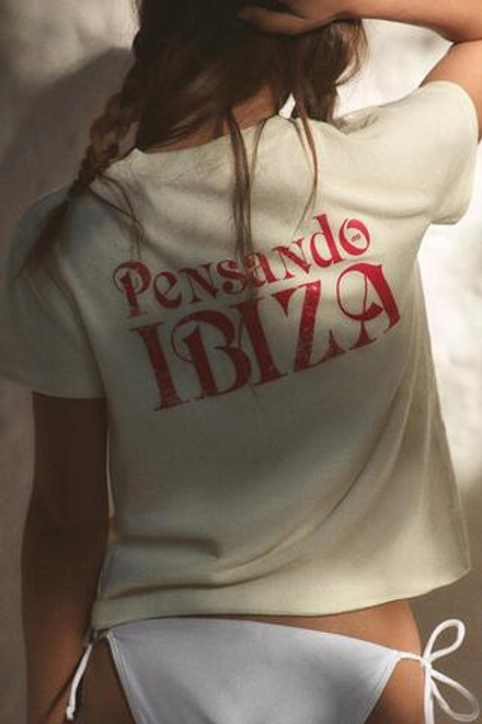 ZARA ФУТБОЛКА В СТИЛЕ РУСТИК С НАДПИСЬЮ, ЖЕЛТОВАТО-БЕЛЫЙ